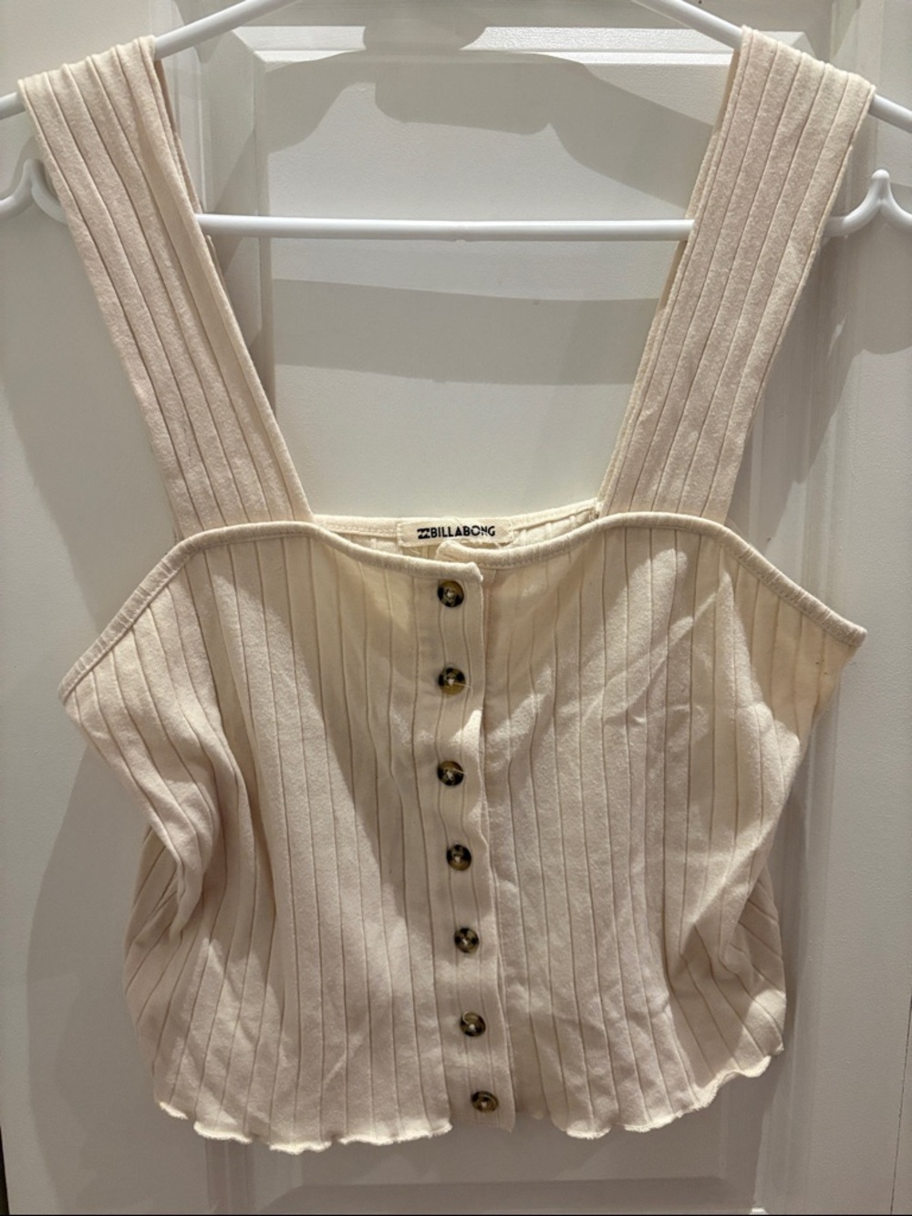 Billabong Cream Ribbed Button-Front Crop Cami - Picture 4 of 6